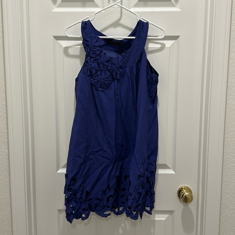 Blue sleeveless mini dress with cut out detail